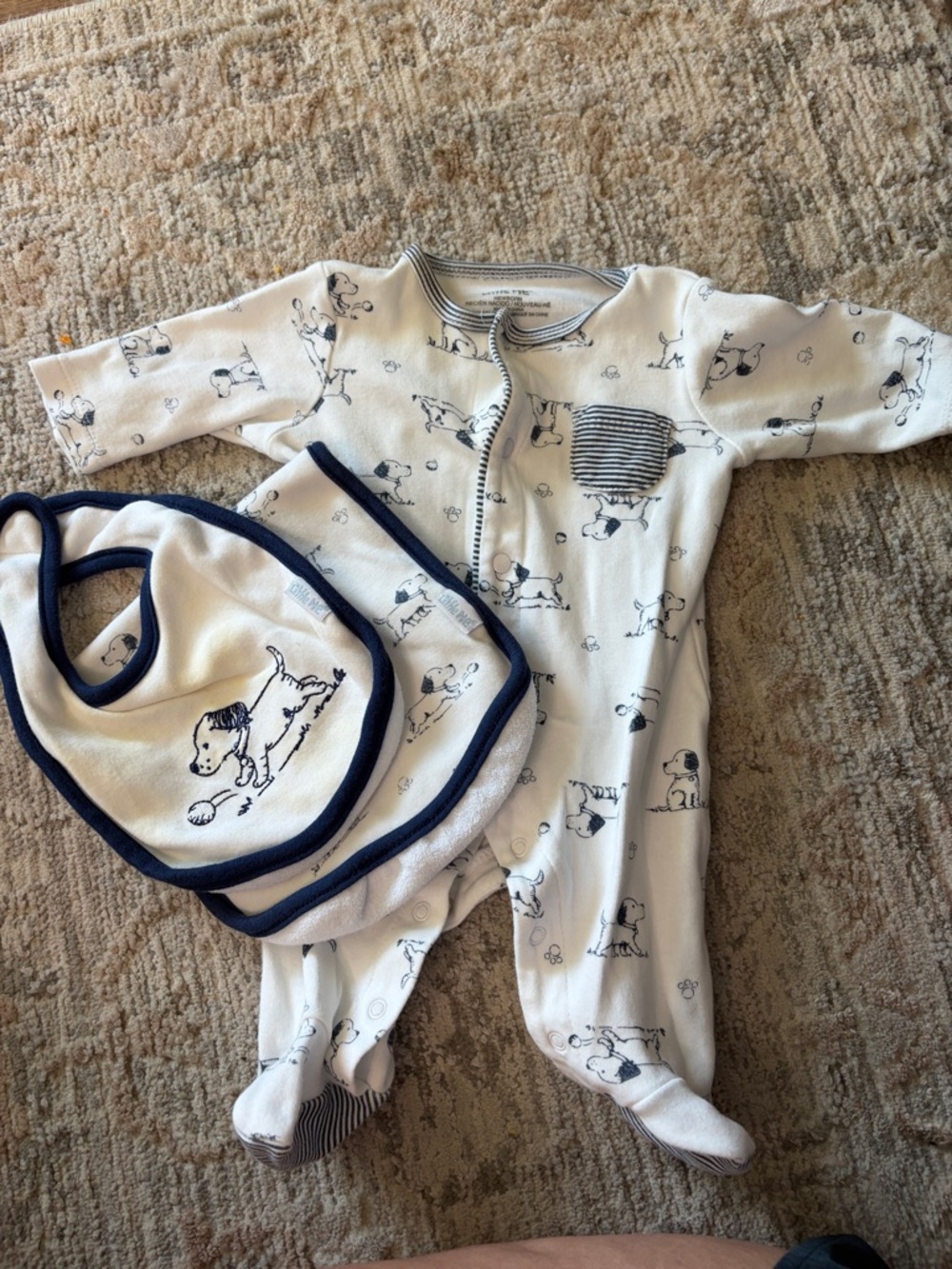 Little Me White and Navy Puppy Print Footed Sleeper